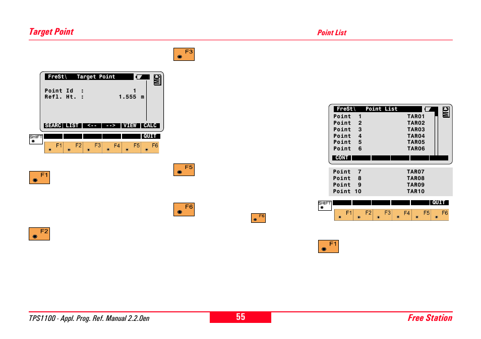 Target point, Point list, Free station target point | Leica Geosystems TPS1100 Professional Series - Reference Manual User Manual | Page 55 / 272