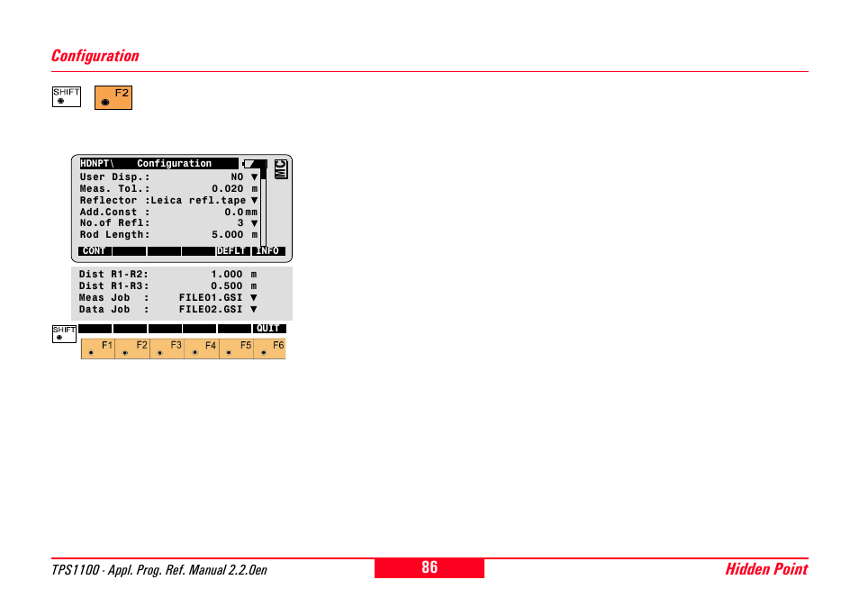 Configuration, Hidden point configuration | Leica Geosystems TPS1100 Professional Series - Reference Manual User Manual | Page 86 / 272