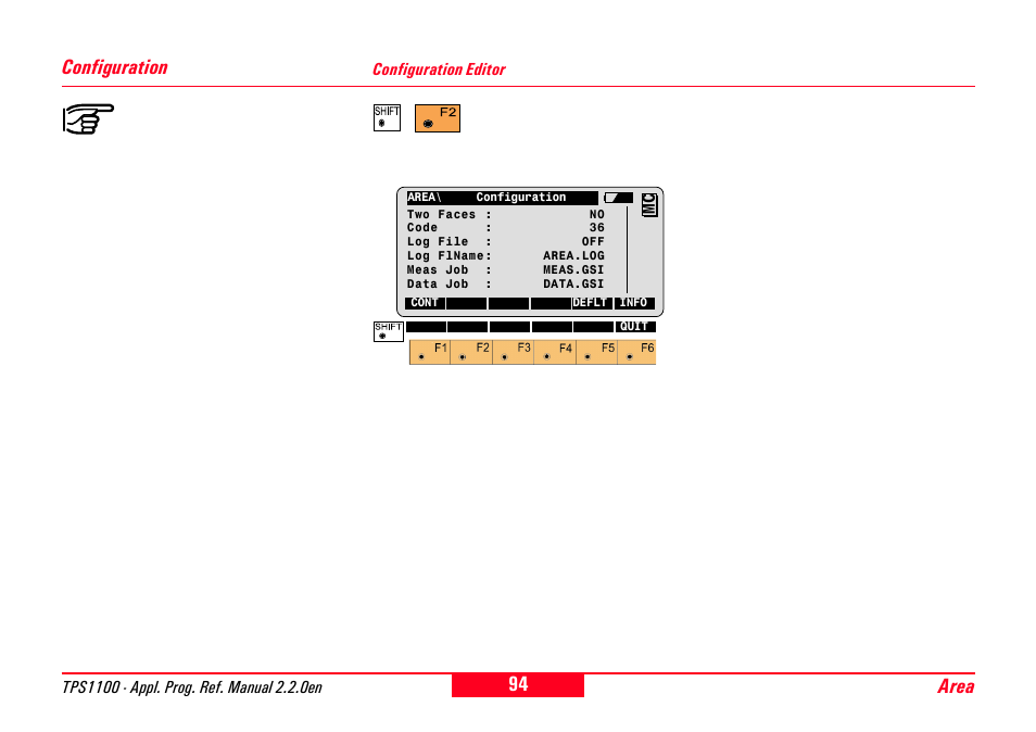 Configuration, Configuration editor, Area configuration | Leica Geosystems TPS1100 Professional Series - Reference Manual User Manual | Page 94 / 272
