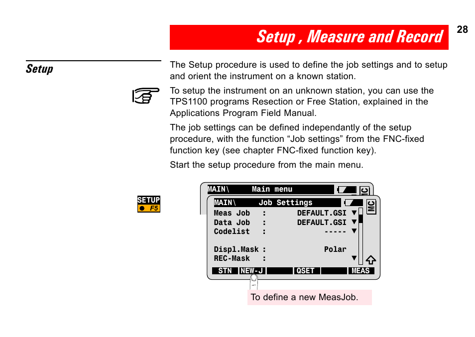 Setup , measure and record, Setup | Leica Geosystems TPS1100 Professional Series - System Field Manual User Manual | Page 28 / 106