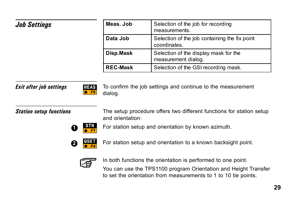 Job settings | Leica Geosystems TPS1100 Professional Series - System Field Manual User Manual | Page 29 / 106