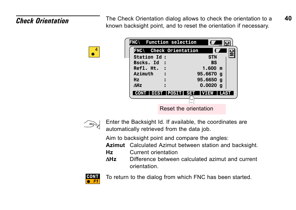Check orientation | Leica Geosystems TPS1100 Professional Series - System Field Manual User Manual | Page 40 / 106