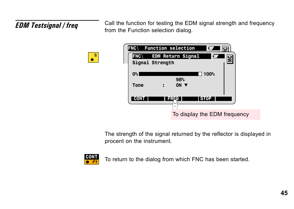 Edm testsignal / freq | Leica Geosystems TPS1100 Professional Series - System Field Manual User Manual | Page 45 / 106