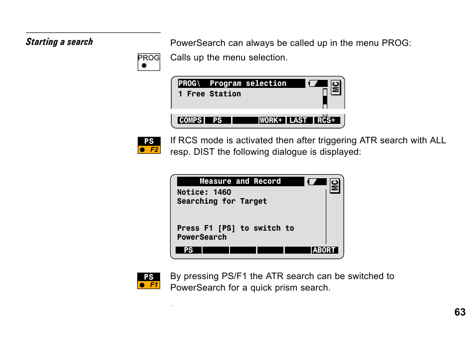 Starting a search | Leica Geosystems TPS1100 Professional Series - System Field Manual User Manual | Page 63 / 106