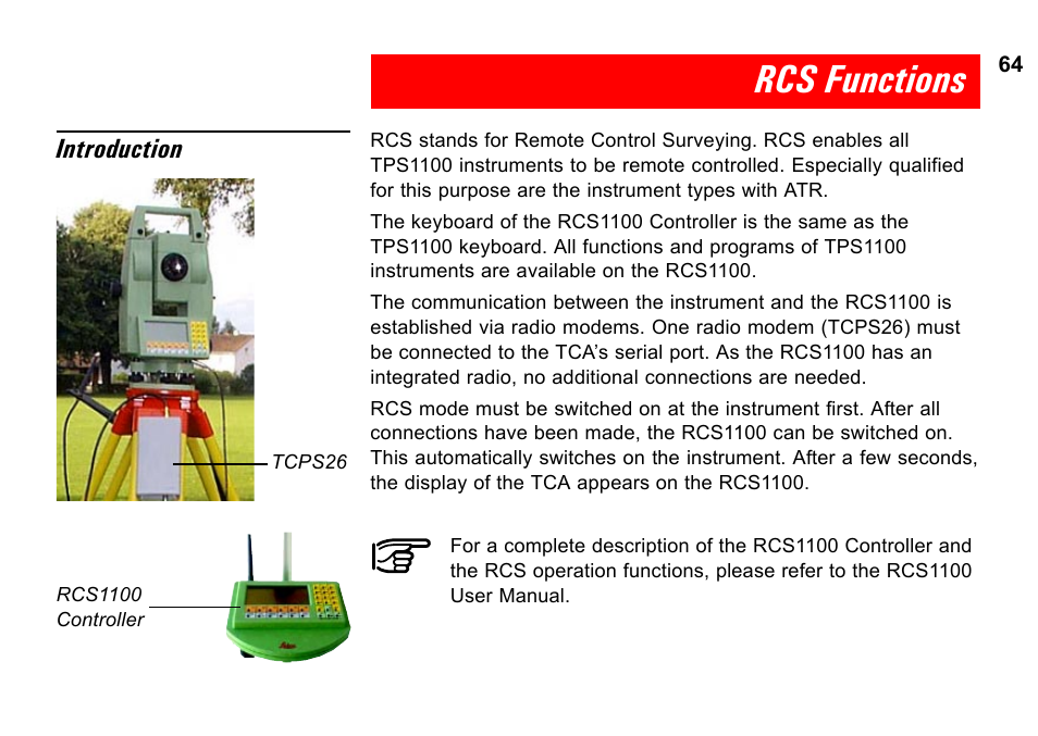 Rcs functions | Leica Geosystems TPS1100 Professional Series - System Field Manual User Manual | Page 64 / 106