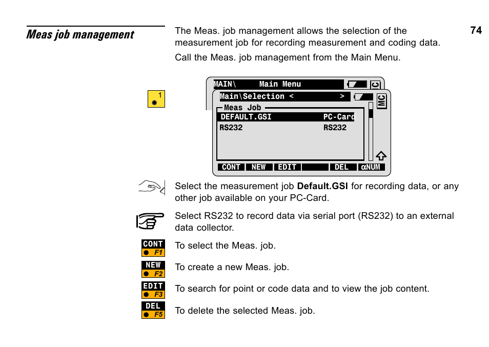 Meas job management | Leica Geosystems TPS1100 Professional Series - System Field Manual User Manual | Page 74 / 106