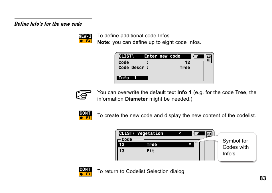Define info's for the new code | Leica Geosystems TPS1100 Professional Series - System Field Manual User Manual | Page 83 / 106