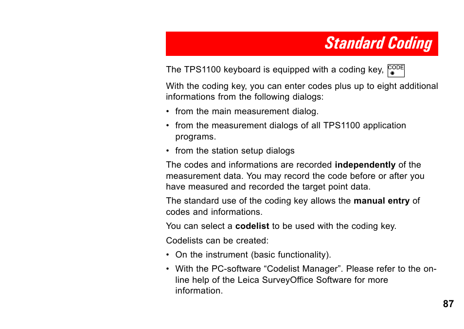 Standard coding | Leica Geosystems TPS1100 Professional Series - System Field Manual User Manual | Page 87 / 106