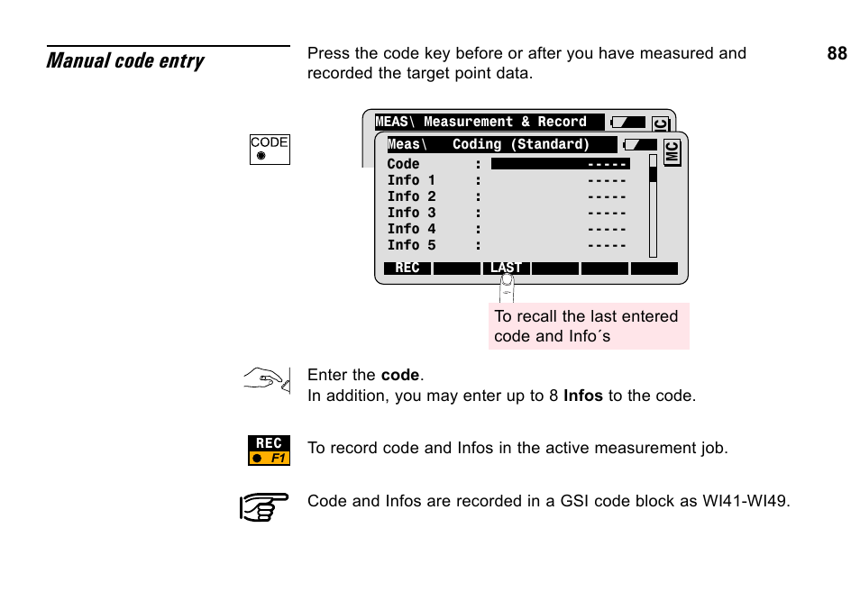 Manual code entry | Leica Geosystems TPS1100 Professional Series - System Field Manual User Manual | Page 88 / 106
