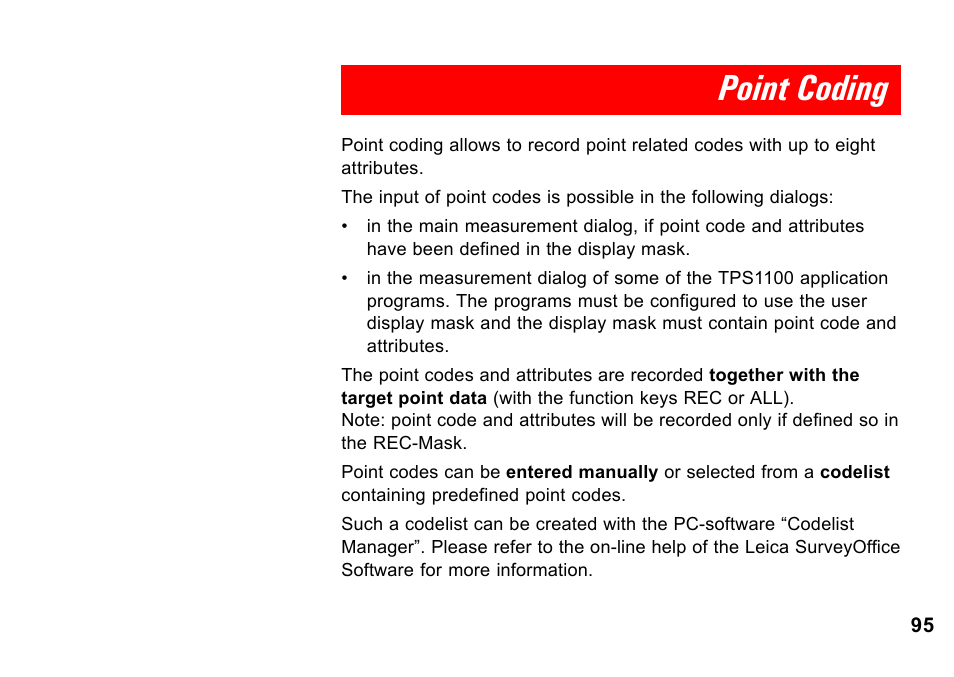 Point coding | Leica Geosystems TPS1100 Professional Series - System Field Manual User Manual | Page 95 / 106