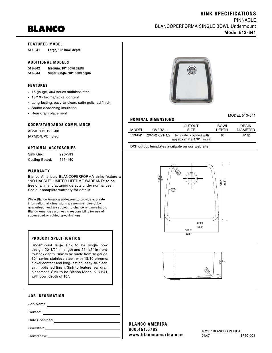 Blanco 513-641 User Manual | 1 page