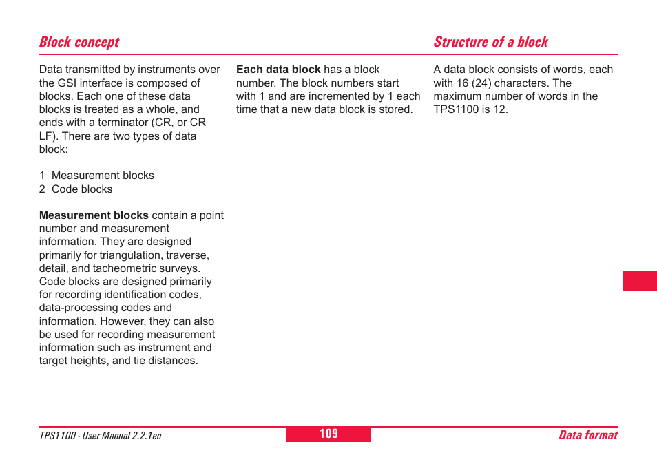 Block concept, Structure of a block | Leica Geosystems TPS1100 Professional Series - User Manual User Manual | Page 109 / 160