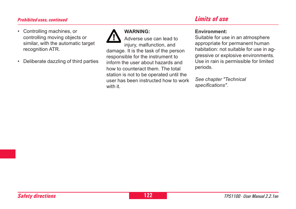Limits of use | Leica Geosystems TPS1100 Professional Series - User Manual User Manual | Page 122 / 160