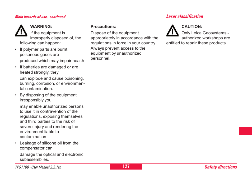 Leica Geosystems TPS1100 Professional Series - User Manual User Manual | Page 127 / 160
