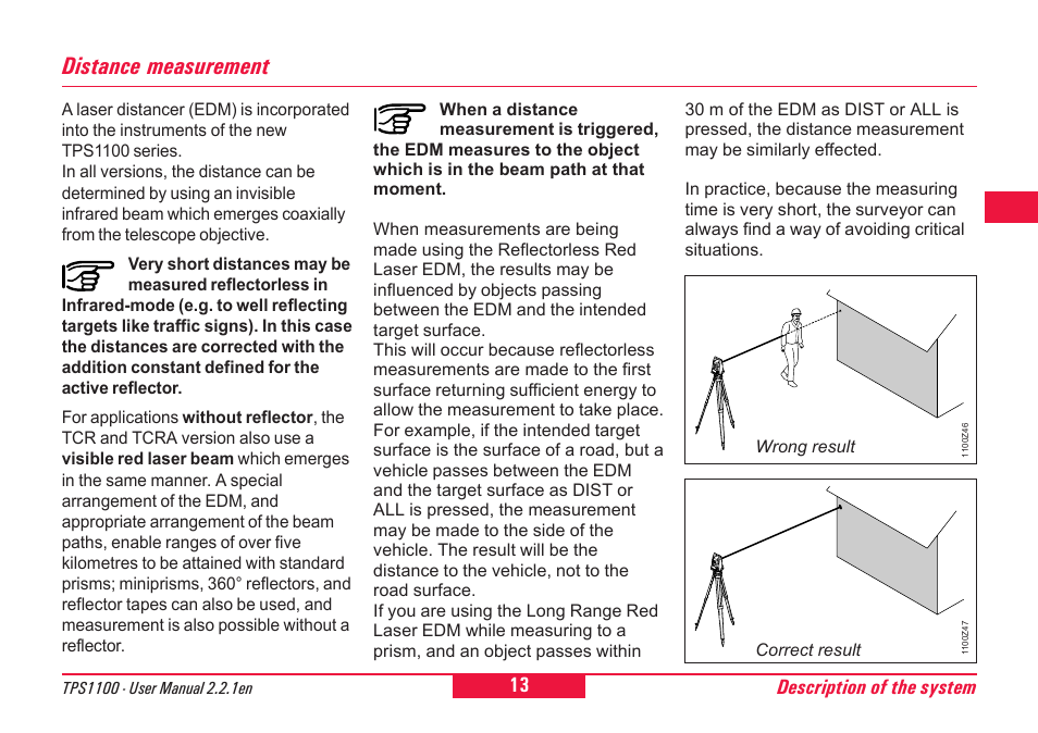 Distance measurement | Leica Geosystems TPS1100 Professional Series - User Manual User Manual | Page 13 / 160
