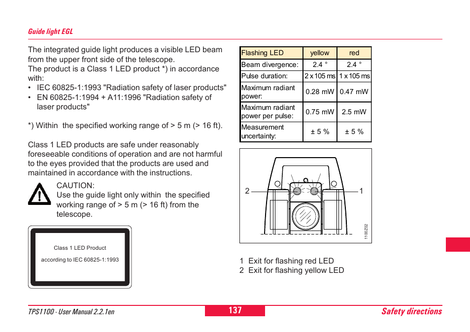 Safety directions | Leica Geosystems TPS1100 Professional Series - User Manual User Manual | Page 137 / 160