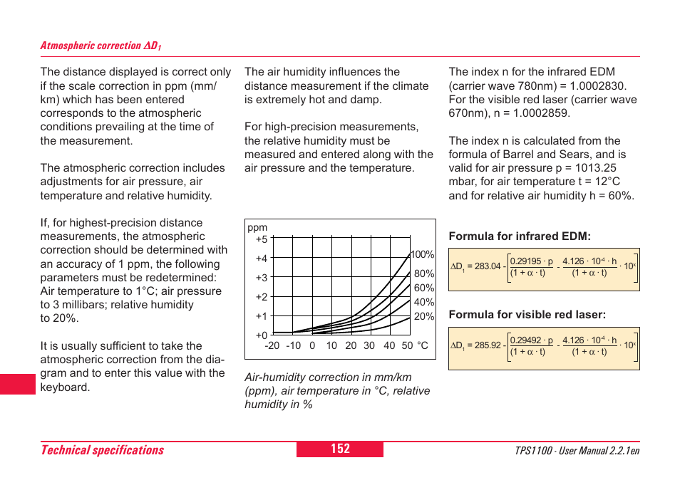Technical specifications | Leica Geosystems TPS1100 Professional Series - User Manual User Manual | Page 152 / 160