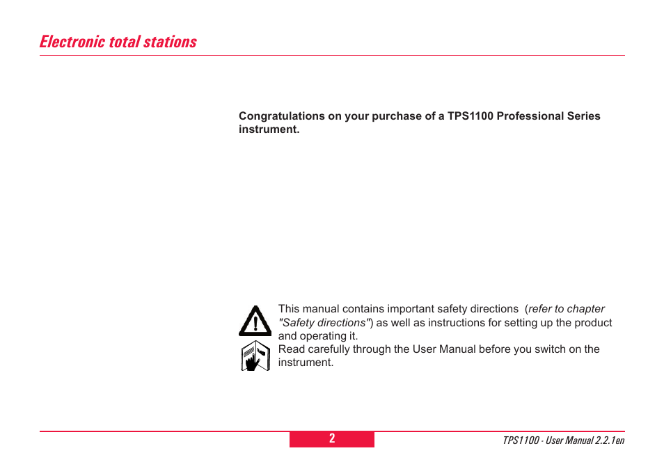 Electronic total stations | Leica Geosystems TPS1100 Professional Series - User Manual User Manual | Page 2 / 160