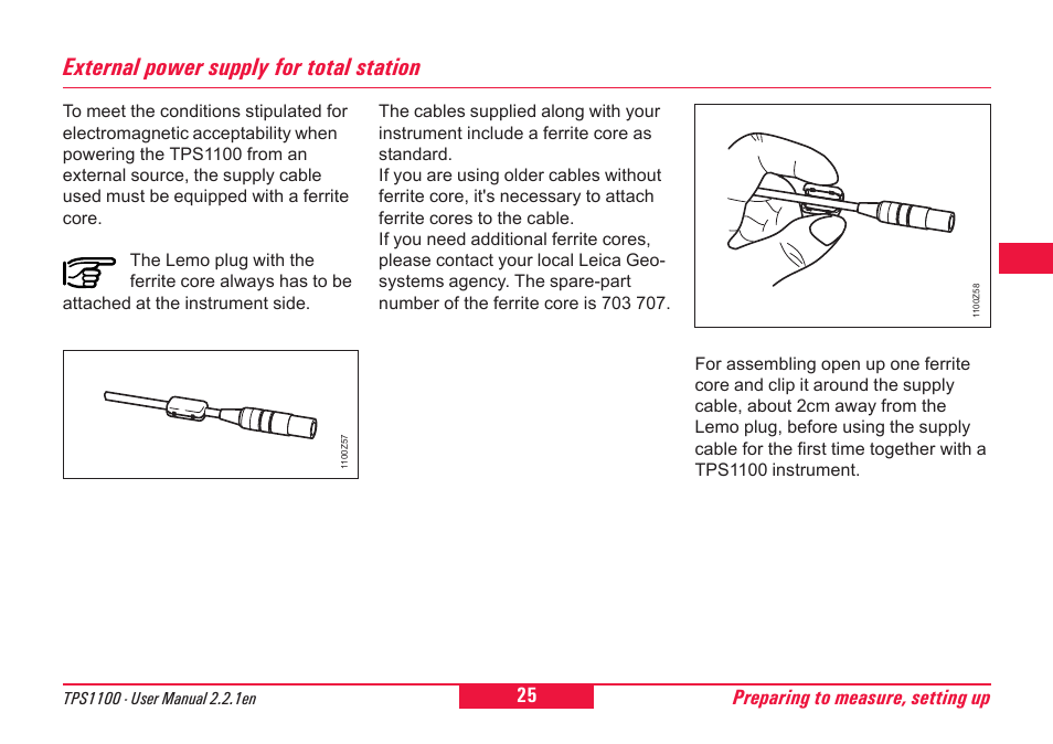External power supply for total station | Leica Geosystems TPS1100 Professional Series - User Manual User Manual | Page 25 / 160