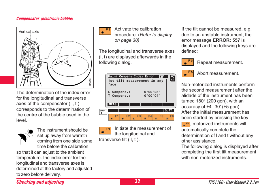 Checking and adjusting | Leica Geosystems TPS1100 Professional Series - User Manual User Manual | Page 32 / 160