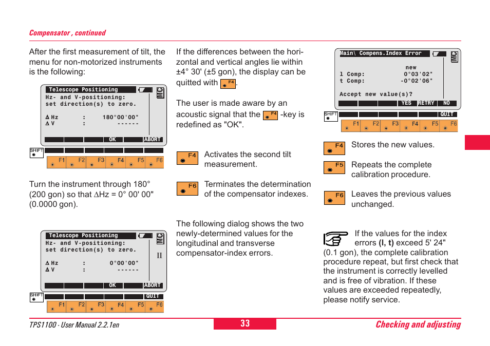 Checking and adjusting | Leica Geosystems TPS1100 Professional Series - User Manual User Manual | Page 33 / 160