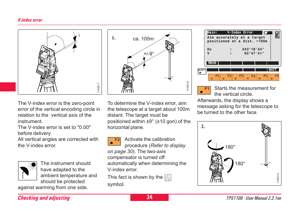 Checking and adjusting | Leica Geosystems TPS1100 Professional Series - User Manual User Manual | Page 34 / 160