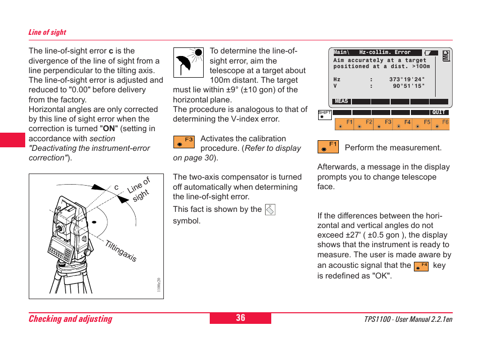Checking and adjusting | Leica Geosystems TPS1100 Professional Series - User Manual User Manual | Page 36 / 160