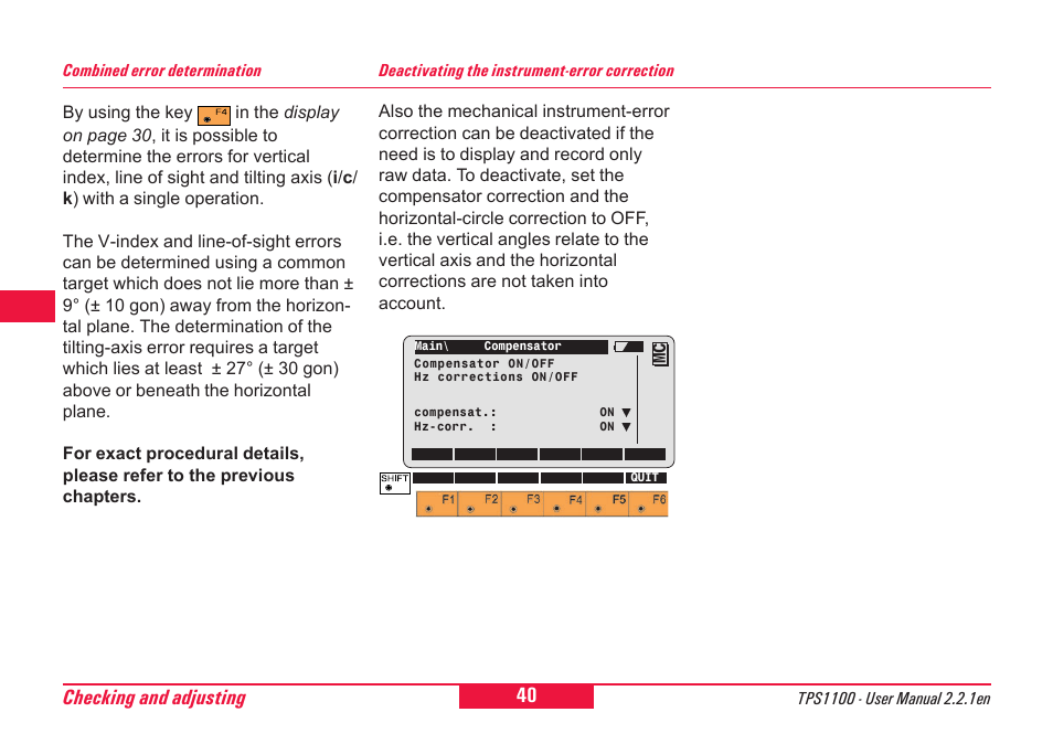 Checking and adjusting | Leica Geosystems TPS1100 Professional Series - User Manual User Manual | Page 40 / 160