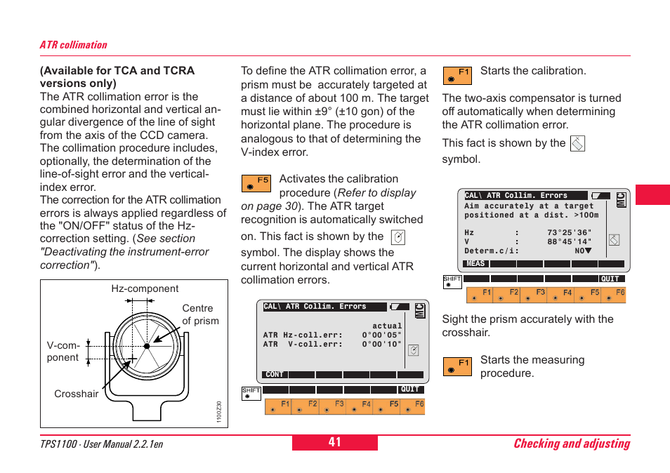 Checking and adjusting | Leica Geosystems TPS1100 Professional Series - User Manual User Manual | Page 41 / 160