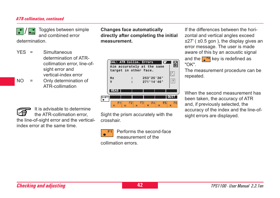 Checking and adjusting | Leica Geosystems TPS1100 Professional Series - User Manual User Manual | Page 42 / 160