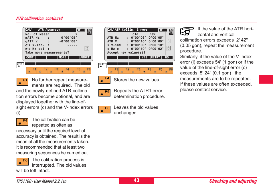 Checking and adjusting | Leica Geosystems TPS1100 Professional Series - User Manual User Manual | Page 43 / 160