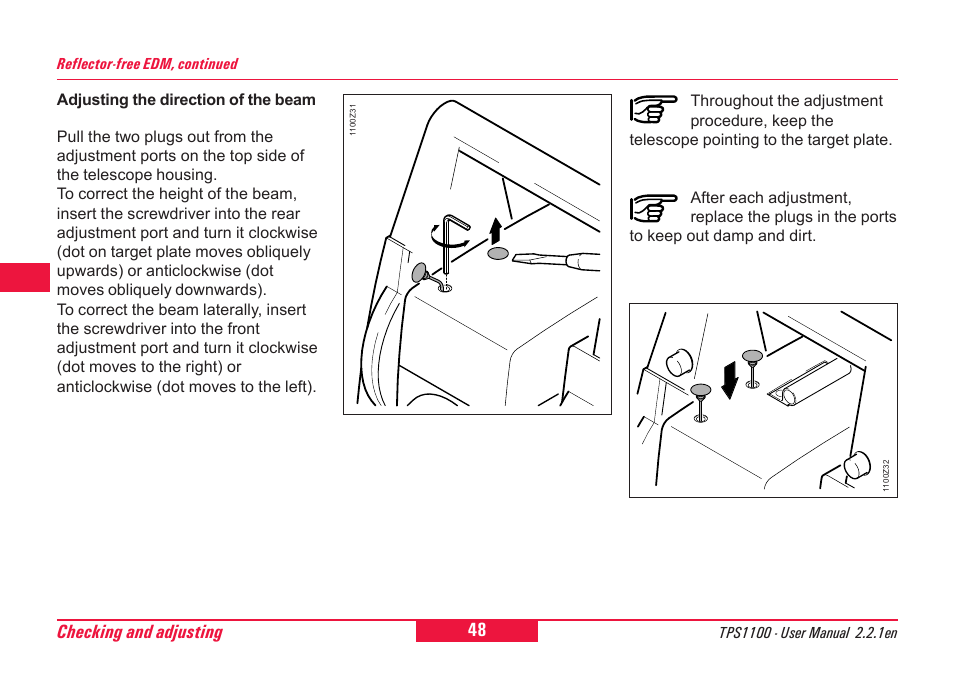 Checking and adjusting | Leica Geosystems TPS1100 Professional Series - User Manual User Manual | Page 48 / 160