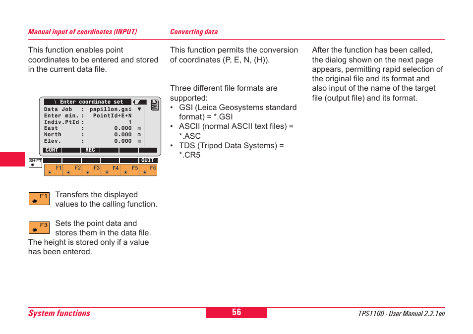 56 system functions | Leica Geosystems TPS1100 Professional Series - User Manual User Manual | Page 56 / 160