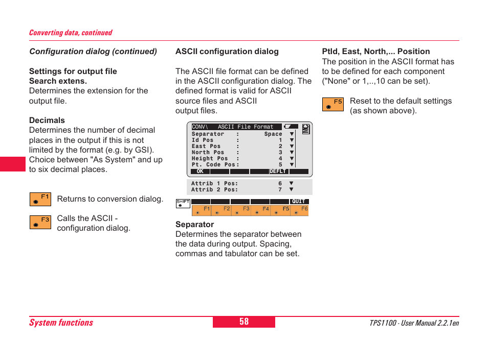 58 system functions | Leica Geosystems TPS1100 Professional Series - User Manual User Manual | Page 58 / 160