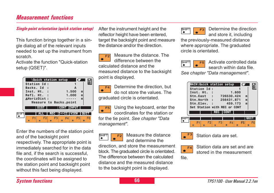Measurement functions, 66 system functions | Leica Geosystems TPS1100 Professional Series - User Manual User Manual | Page 66 / 160