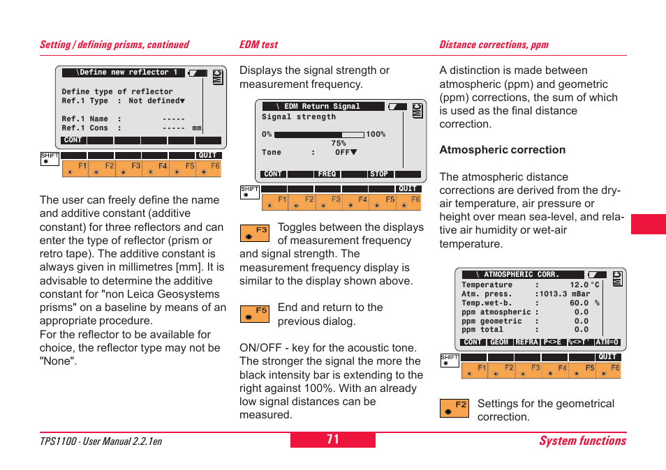 System functions | Leica Geosystems TPS1100 Professional Series - User Manual User Manual | Page 71 / 160