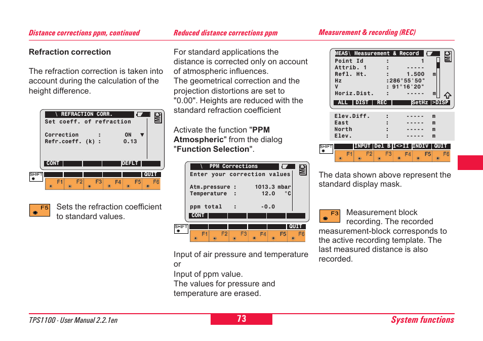 System functions, Measurement & recording (rec) | Leica Geosystems TPS1100 Professional Series - User Manual User Manual | Page 73 / 160