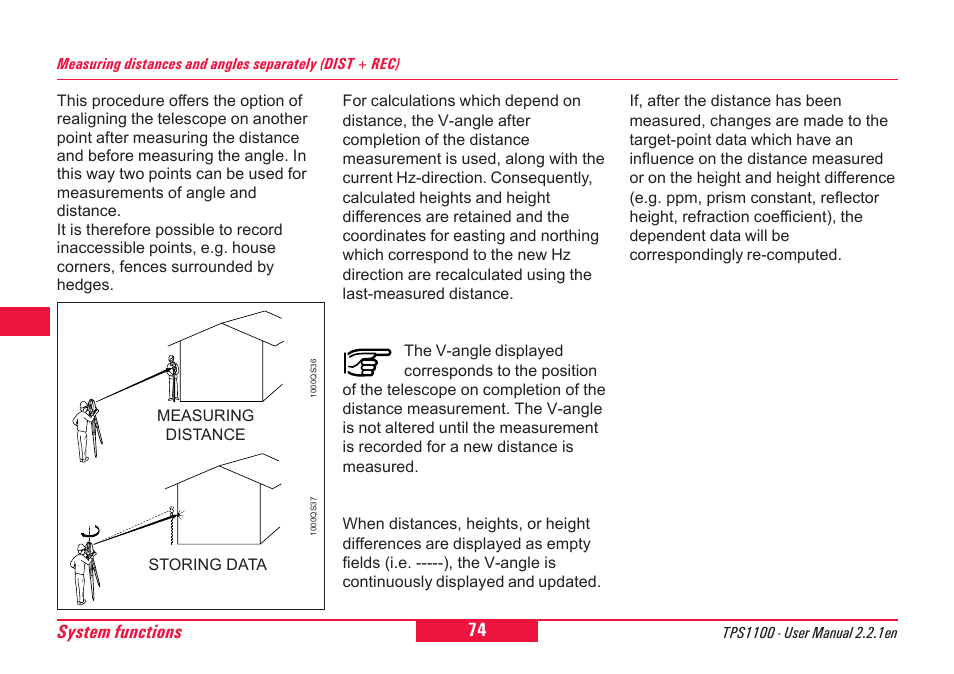 74 system functions | Leica Geosystems TPS1100 Professional Series - User Manual User Manual | Page 74 / 160