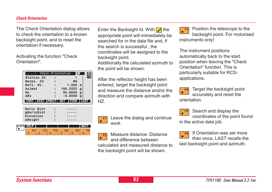 82 system functions | Leica Geosystems TPS1100 Professional Series - User Manual User Manual | Page 82 / 160