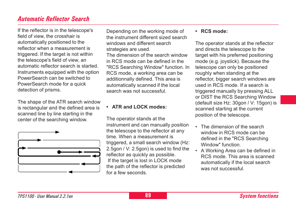 Automatic reflector search | Leica Geosystems TPS1100 Professional Series - User Manual User Manual | Page 89 / 160