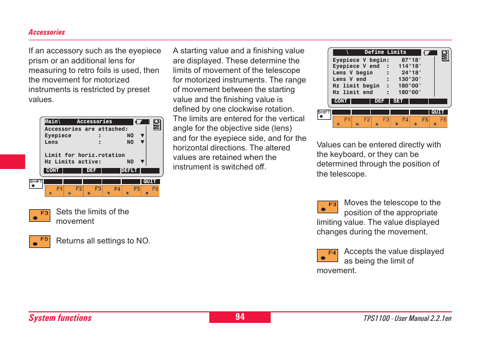 94 system functions | Leica Geosystems TPS1100 Professional Series - User Manual User Manual | Page 94 / 160