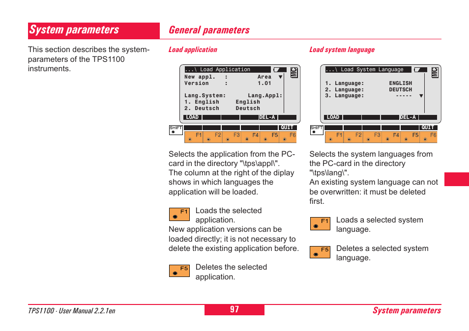 General parameters, System parameters | Leica Geosystems TPS1100 Professional Series - User Manual User Manual | Page 97 / 160