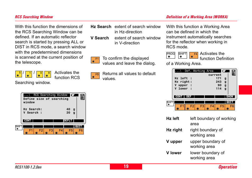 Rcs searching window, Definition of a working area (worka) | Leica Geosystems RCS1100 Series User Manual | Page 19 / 44