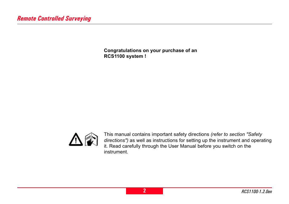 Remote controlled surveying | Leica Geosystems RCS1100 Series User Manual | Page 2 / 44