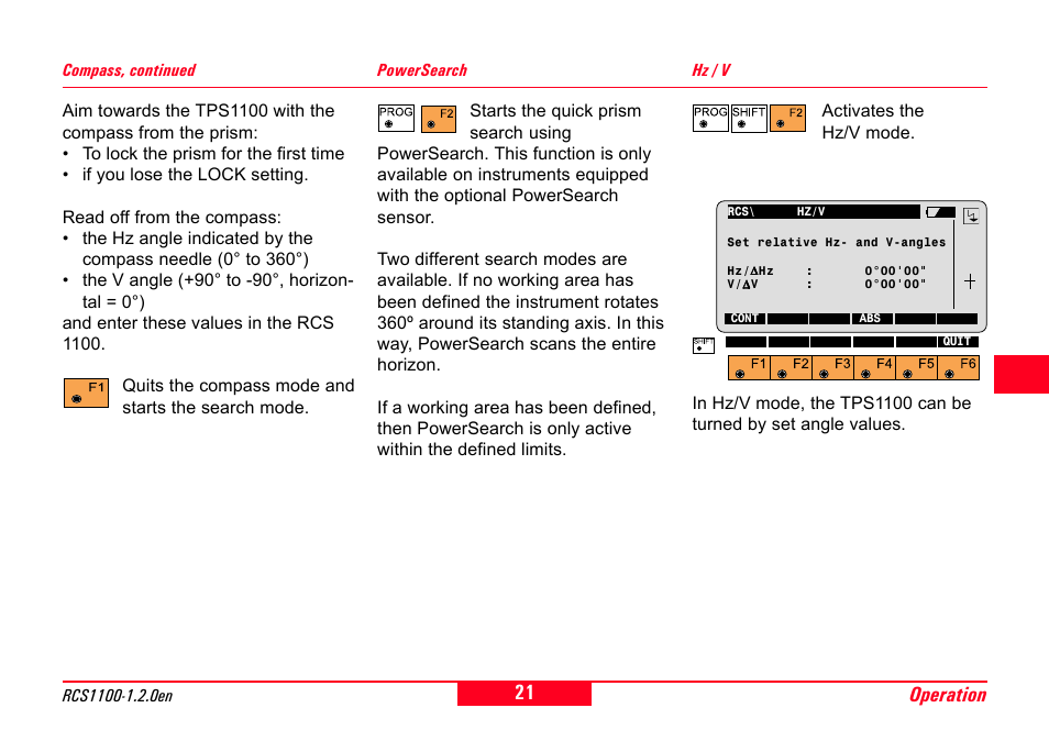 Powersearch, Hz / v, Powersearch hz / v | Leica Geosystems RCS1100 Series User Manual | Page 21 / 44