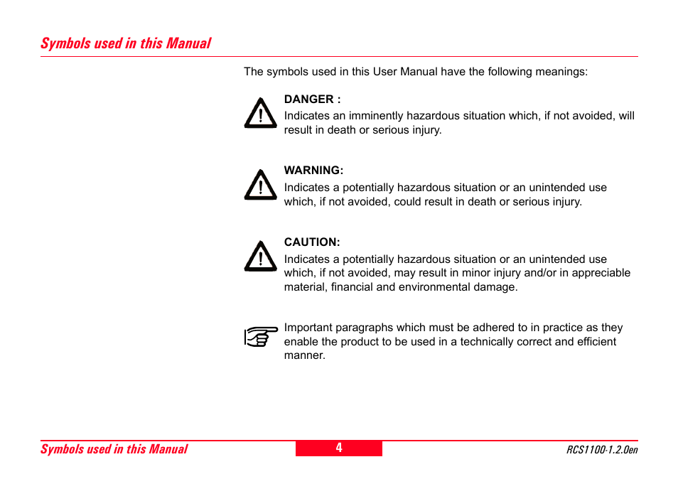 Symbols used in this manual | Leica Geosystems RCS1100 Series User Manual | Page 4 / 44