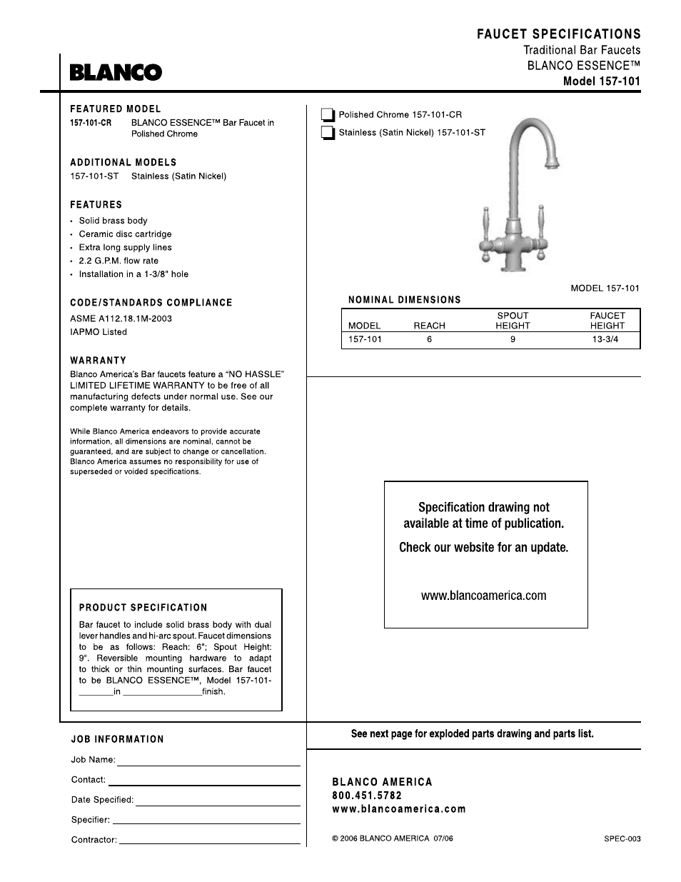 Blanco 157-101 User Manual | 2 pages