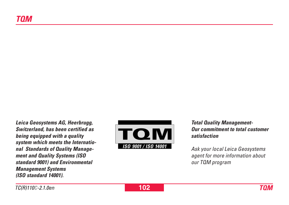 Leica Geosystems TPS110C User Manual | Page 102 / 104