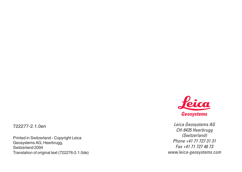 Leica Geosystems TPS110C User Manual | Page 104 / 104