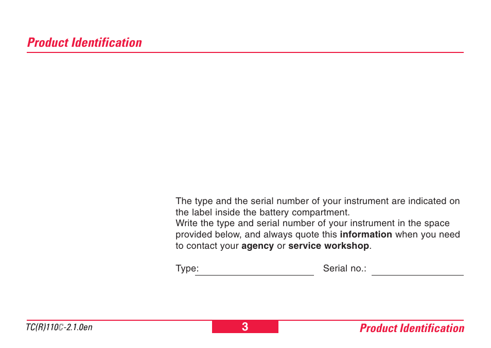 Product identification | Leica Geosystems TPS110C User Manual | Page 3 / 104